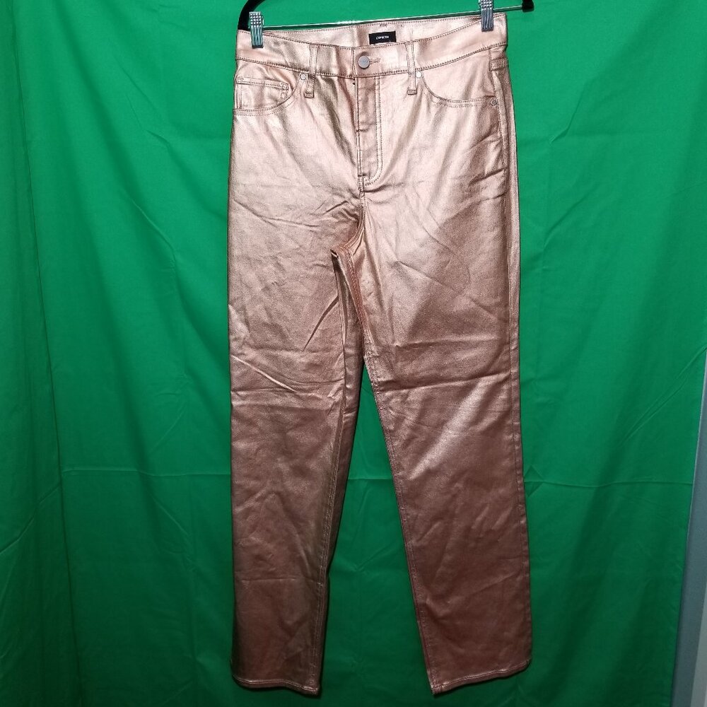 Express Womens Metallic Modern Straight High Rise‎ Jeans Size 8R Rose Gold NWOT